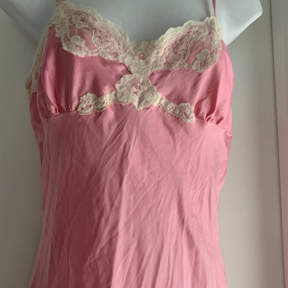Y2K baby doll micro slip dress 100% silk with lace powder pink lace bust floral
